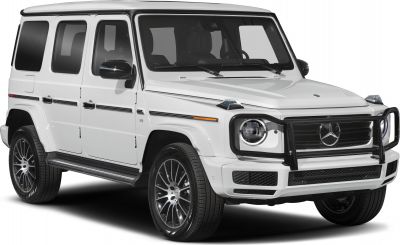 Front angled view of extended SUV with LED headlights and brush guard