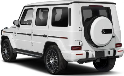 Rear and side view of a luxury SUV with spare tire cover and large alloy wheels