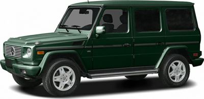 Green long wheelbase SUV with boxy design and V8 badge
