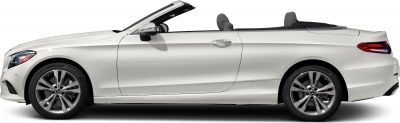 White convertible with lowered roof and alloy wheels, side profile view