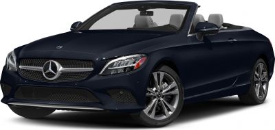 Front view of convertible with open roof and alloy wheels