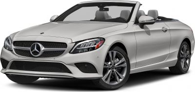 Front view of convertible showing headlights and grille