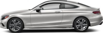 Side profile of a silver coupe with alloy wheels and tinted windows