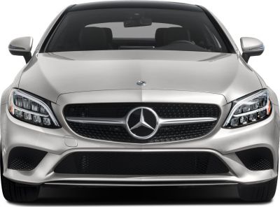 Front grille and LED headlights of a luxury coupe.