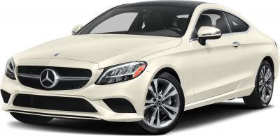 Front side view of luxury coupe with LED headlights and alloy wheels
