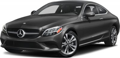Front view of sleek coupe with LED headlights and alloy wheels