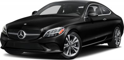 Sleek black 2-door coupe with LED headlights and alloy wheels