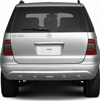 Rear view of SUV with ML 350 badge and rear windshield wiper