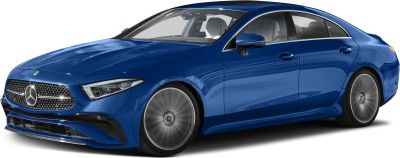 Blue four-door coupe with dynamic design and alloy wheels