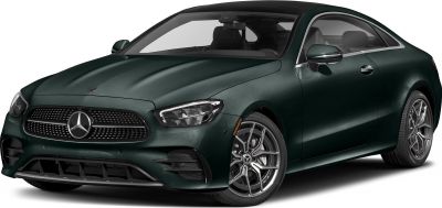 Front and side view of luxury coupe with LED headlights and alloy wheels