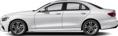 Side profile of luxury sedan with distinctive alloy wheels