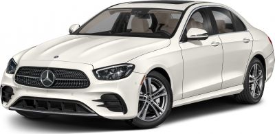 Front profile of luxury sedan with LED headlights and alloy wheels
