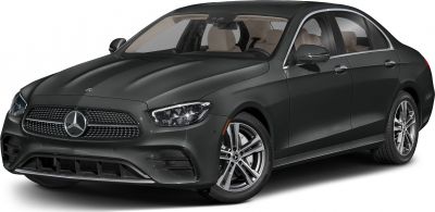 Luxury sedan front view with LED headlights and alloy wheels