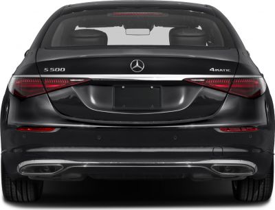 Rear view of luxury sedan with S 500 and 4MATIC badges