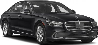 Luxury sedan with chrome grille and LED headlights