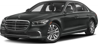 Luxury sedan with large chrome grille and LED headlights