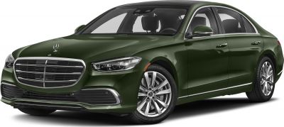 Front angle view of luxury sedan with chrome grille and LED headlights