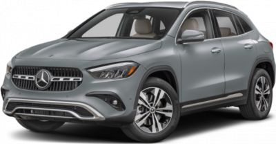 Silver luxury compact SUV with detailed grille and LED headlights