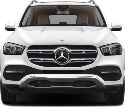 Front view of luxury SUV grille and headlights