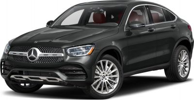 Front view with grille, headlights, and alloy wheels of a sleek SUV coupe.