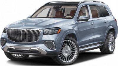 Luxurious front view of a large SUV with distinctive grille and chrome details