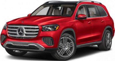 Red luxury SUV with prominent grille and LED headlights