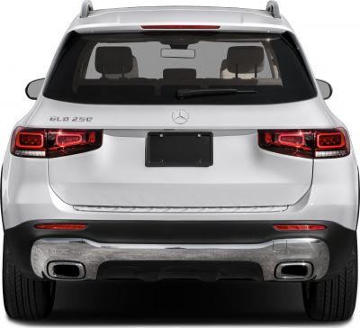 Rear view of SUV with LED tail lights and dual exhaust system