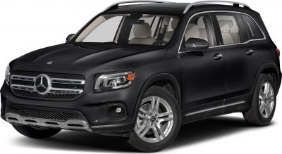 Front and side view of a black SUV with distinct grille and alloy wheels