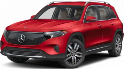 Front and side view of red electric SUV with modern grille and aerodynamic design