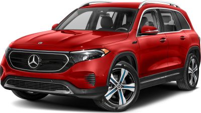 Front angle view of red electric SUV with LED headlights and distinctive grille