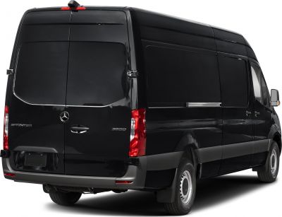 Black panel van with rear double doors and sliding side door