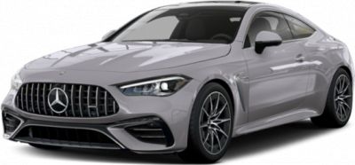 Sporty coupe front with LED headlights and aggressive grille