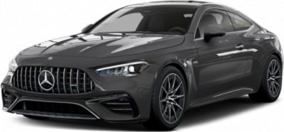Front view of a modern coupe with chrome grille and stylized headlights