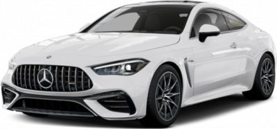 White coupe front view with aggressive grille and sleek headlights