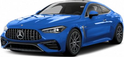 Sleek blue coupe front with sporty rims and aggressive grille
