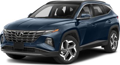 Front grille and side profile of a modern blue SUV