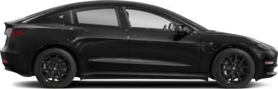 Side profile of a sleek electric sedan with black wheels