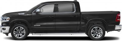 Side view of pickup with extended cab and long bed.