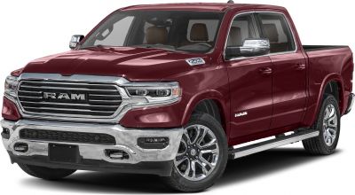 Front and side view of a modern crew cab pickup with chrome grille and alloy wheels