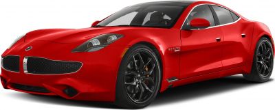 Front-side view of a sleek red sports sedan with black alloy wheels.
