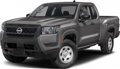 Front view of midsize pickup with rugged grille and extended cab.
