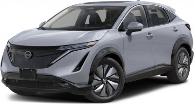 Front-right angle of an electric SUV with sleek aerodynamic design and modern headlights.