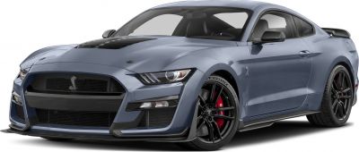 Muscle car front view with aggressive grille and aerodynamic features