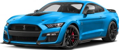 Blue sports coupe with black aerodynamic vents and aggressive grille