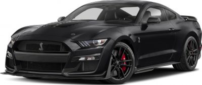 Aggressive front fascia with black grille and sporty coupe design