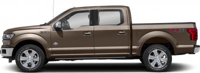 Side profile of large crew cab pickup with long bed and four doors