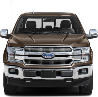 Close-up front grille and headlights of heavy-duty pickup truck