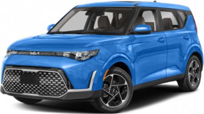 Blue compact crossover with unique grille and modern headlights.