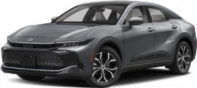 Front-side view of a modern grey sedan with distinctive grille
