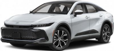 White modern crossover SUV with sleek LED headlights and aerodynamic design